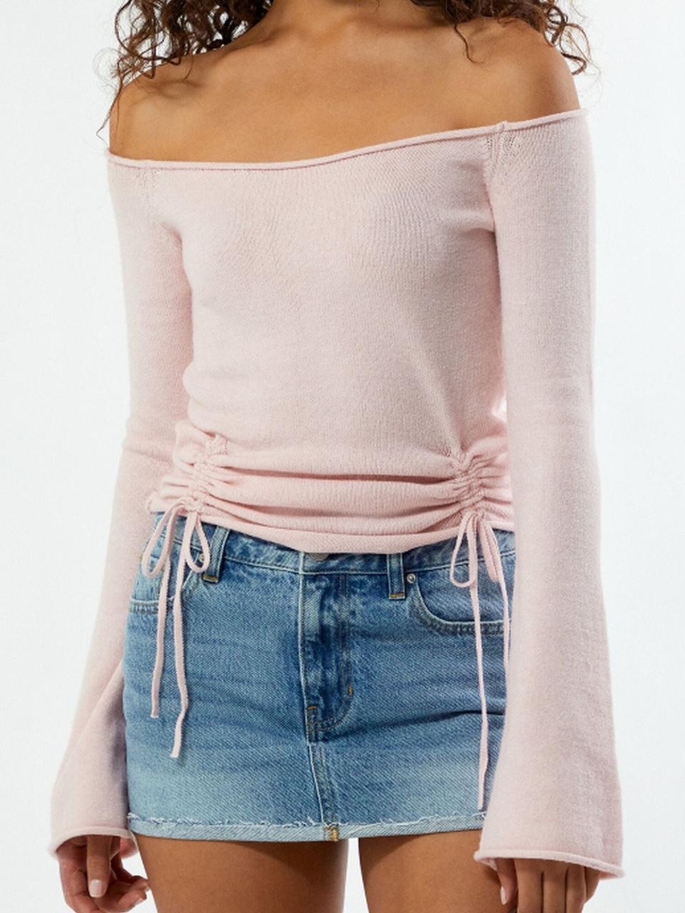 Pacsun LA Hearts Carrie Cinched Off The Shoulder Sweater Light Pink